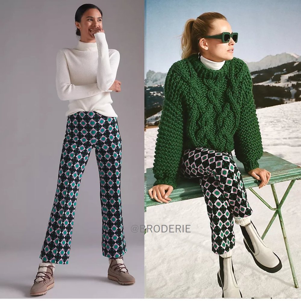 Anthropologie Diamond Pattern Flare Pants - Black, Blue, White